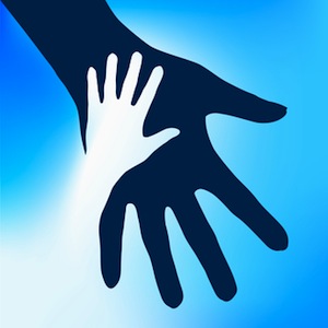 Helping Hands Child.  Illustration on blue background for design